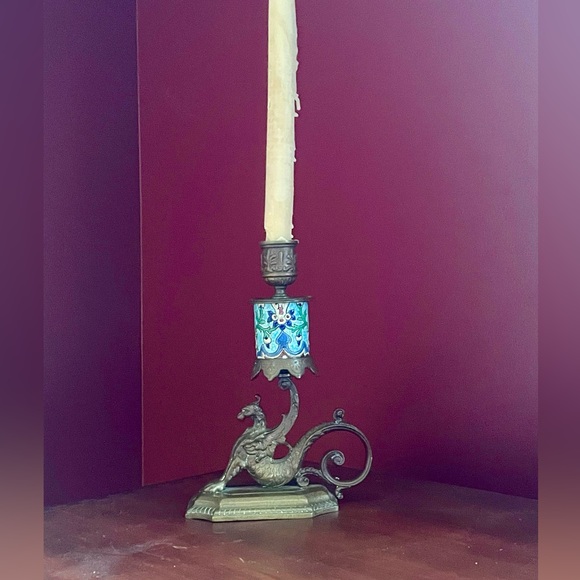 Antique French Longwy, Bronze Gargoyle Griffin Candlestick, Victorian, Gothic - Picture 4 of 12